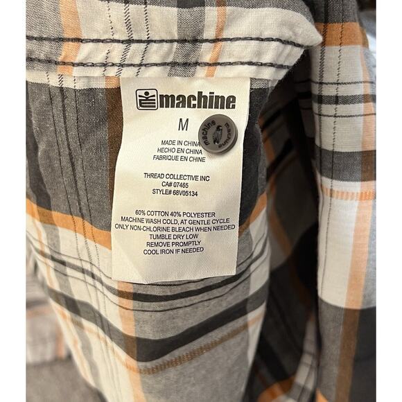 Machine Shirt Mens Size Medium Gray Plaid Button Up Short Sleeve Chest Pockets - Picture 4 of 6